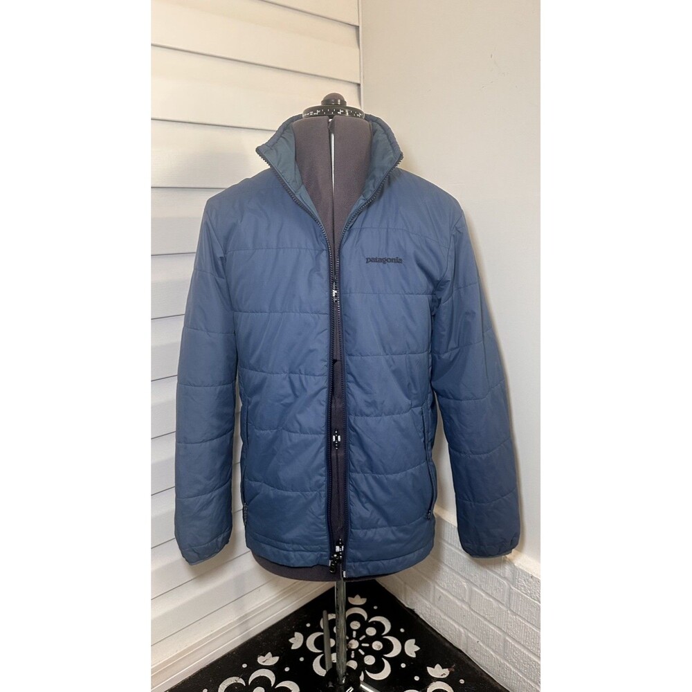 Patagonia Men’s Blue Quilted Puffer Jacket Full Zip Stand-Up Collar Small